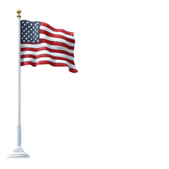 Obraz premium American Flag on Pole Waving in the Wind, Isolated on Transparent Background
