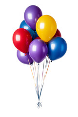 Colorful floating party balloons isolated on white background. full depth of field