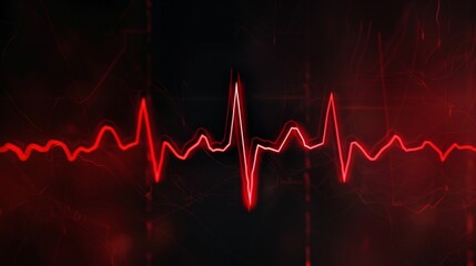 An electrocardiogram showing a flatline heartbeat in a stressful situation, a heart rate in a quiescent state. Black background with red heartbeat line.