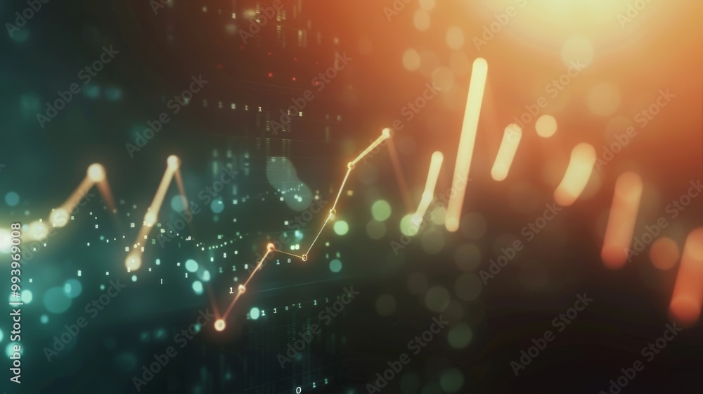 Poster business animation with a growing graph and success arrow of a currency rate or income. economic inf