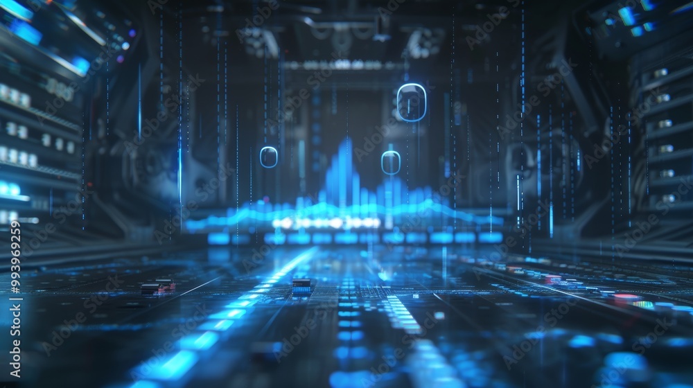 Poster audio analysis & voice recording hud interface element in blue