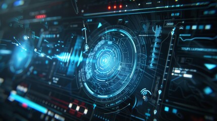 Fototapeta premium HUD Interface Element for Voice Recording and Audio Analysis in Blue