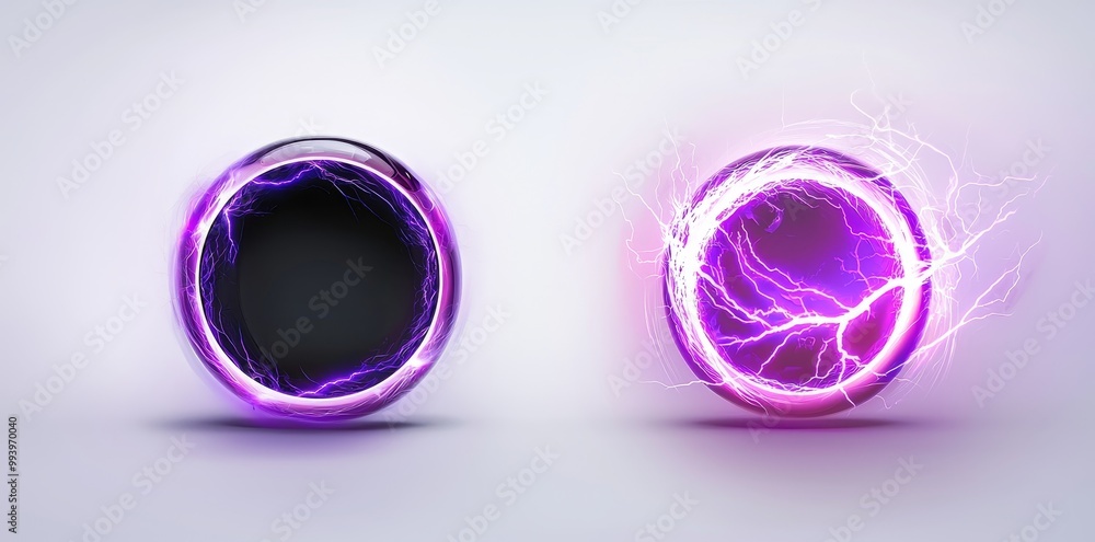 Aufkleber An electric green lightning round frame with a plasma portal on a transparent overlay or black background.