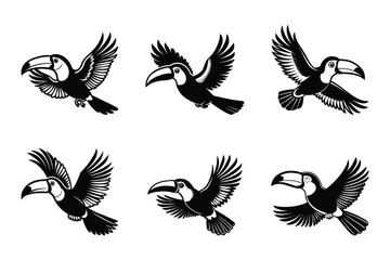 Obraz premium Toucan silhouette bundle set in vector style clip art with white background