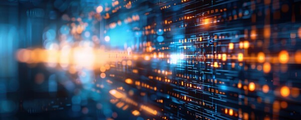 A vibrant abstract representation of digital connections with glowing particles and lines, symbolizing technology and innovation.