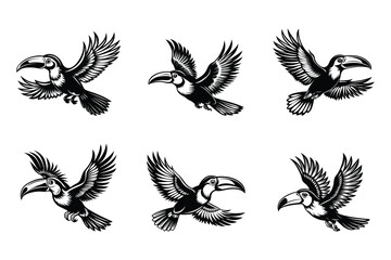 Obraz premium Toucan silhouette bundle set in vector style clip art with white background