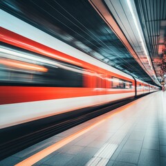 High-speed train in motion at a subway station during long exposure photography
