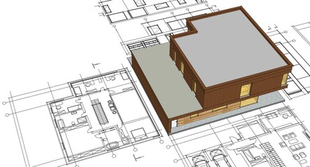 house architectural project sketch 3d illustration