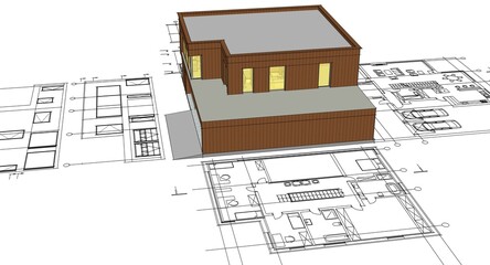 house architectural project sketch 3d illustration