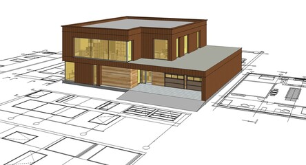 house architectural project sketch 3d illustration