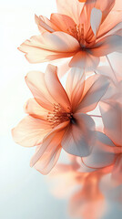 Delicate peach florals with soft, frosted glass effect create serene and elegant atmosphere. gentle hues and intricate details evoke sense of tranquility and beauty