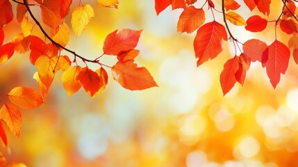 A beautiful autumn scene with colorful red and yellow leaves, perfect for a postcard.  It's ideal for sending warm greetings and adding a personal message.