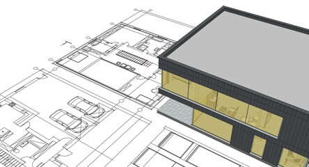 house architectural project sketch 3d illustration