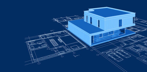 house architectural project sketch 3d illustration