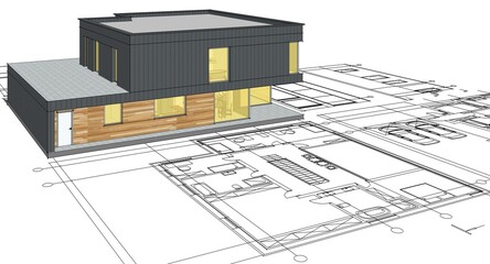 house architectural project sketch 3d illustration