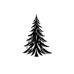 Elegant Christmas Tree Silhouette Vector with Star. vector line art.