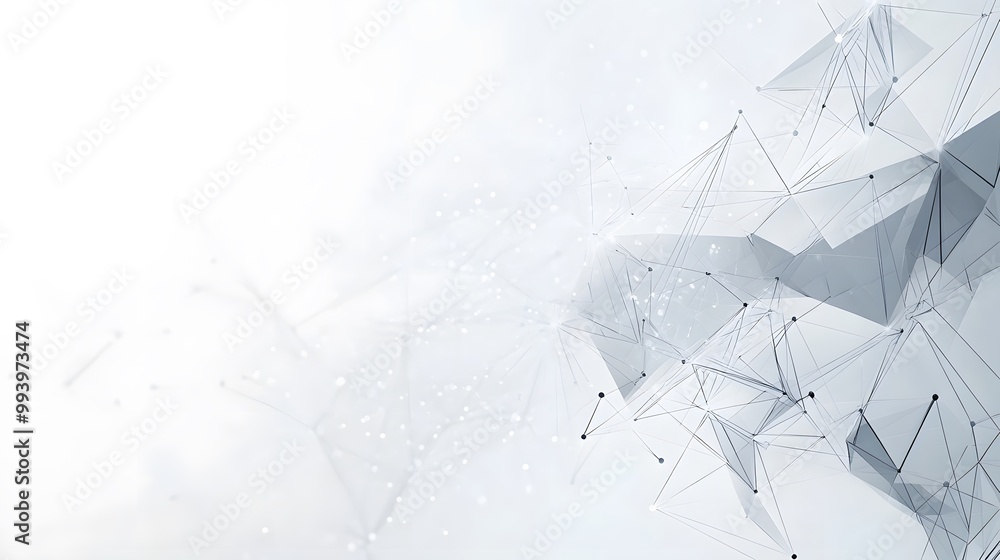 Poster abstract white polygonal structure with connecting lines and dots