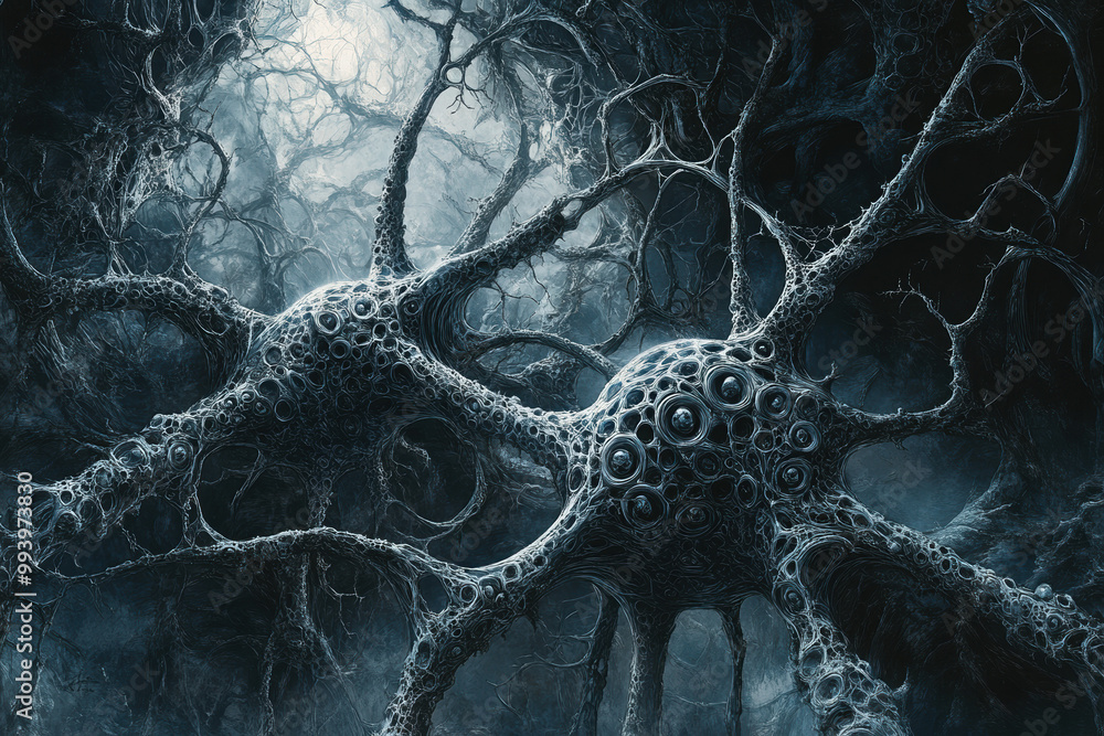 Aufkleber abstract neural network in a blue and grey color scheme