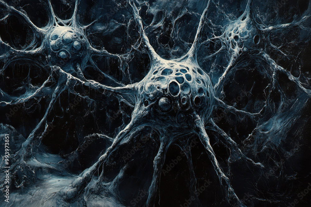 Aufkleber abstract microscopic neural network with dark blue and black color scheme