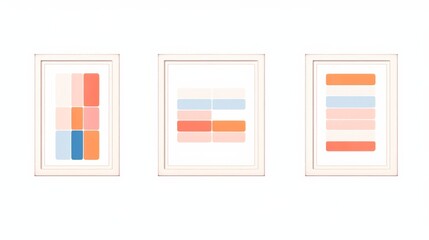 set of three pastel colorful square shapes in vertical formats on a white background.