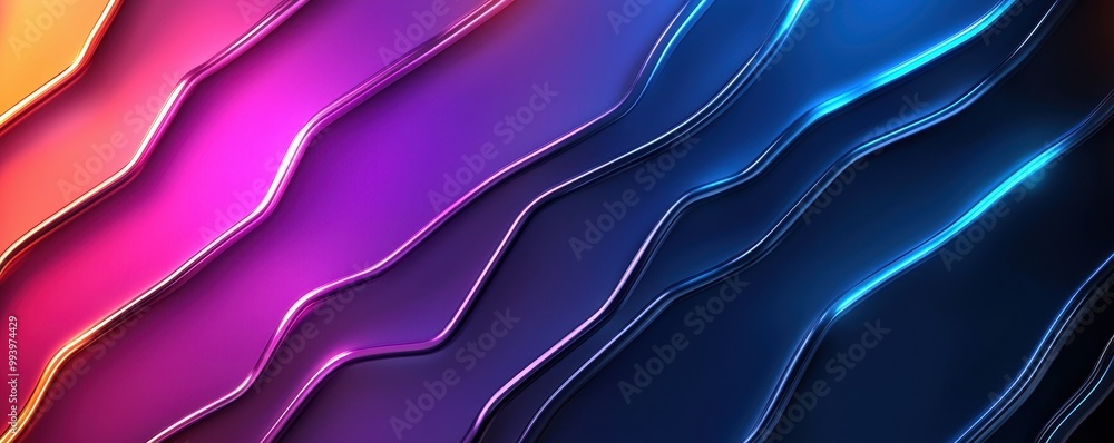 Poster colorful wave patterns on a dark background, smooth gradient texture.