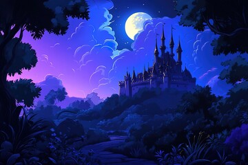 Fototapeta premium Halloween party background, full moon night illustration, Halloween pumpkin ghost, abandoned house, cemetery, bat, scary tree and Halloween elements Scary website Banner template Vector illustration