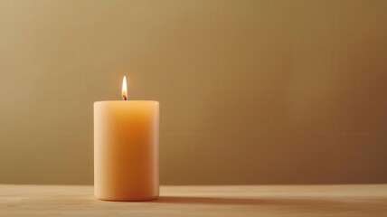 Softly glowing candle in a quiet room, warm amber hues, soothing aromatic environment, calmness concept