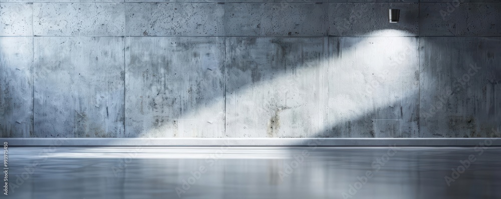 Aufkleber a minimalist room with a concrete wall, illuminated by a beam of light, creating an atmosphere of tr