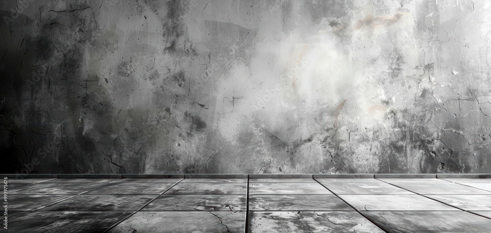 Aufkleber a textured concrete wall with a smoky atmosphere, featuring a grunge floor ideal for backgrounds and