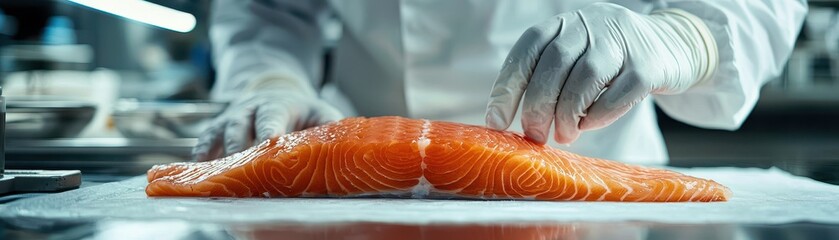 Fresh Lab-Grown Fish Fillet Being Prepared for Presentation