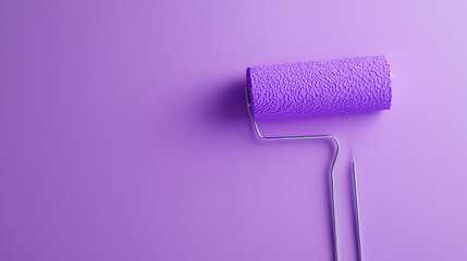 Obraz premium Photo of a Lilac Textured Paint Roller Lying Against a Blank Lilac Wall