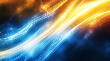 A shimmering blend of blue and yellow light beams.