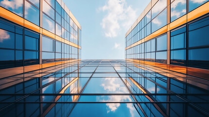 Obraz premium Modern Skyscrapers Against a Clear Blue Sky 