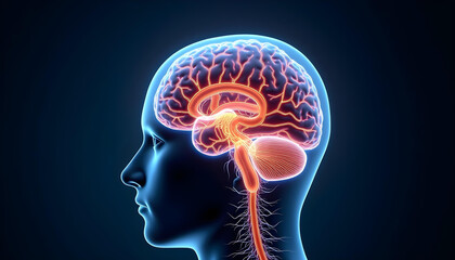 Obraz premium A 3D Rendering of the Human Brain and Spinal Cord