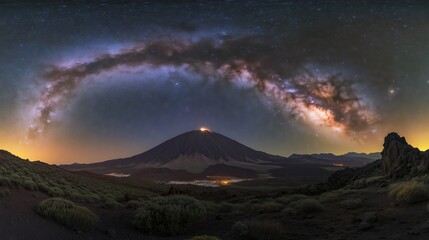The Milky Way glows over Tenerife, highlighting Teide and creating a magical starlit landscape.