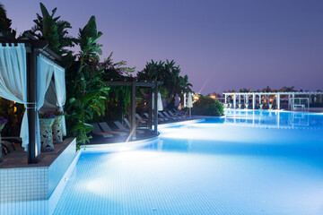 Swimming pool at night. Water pool at night