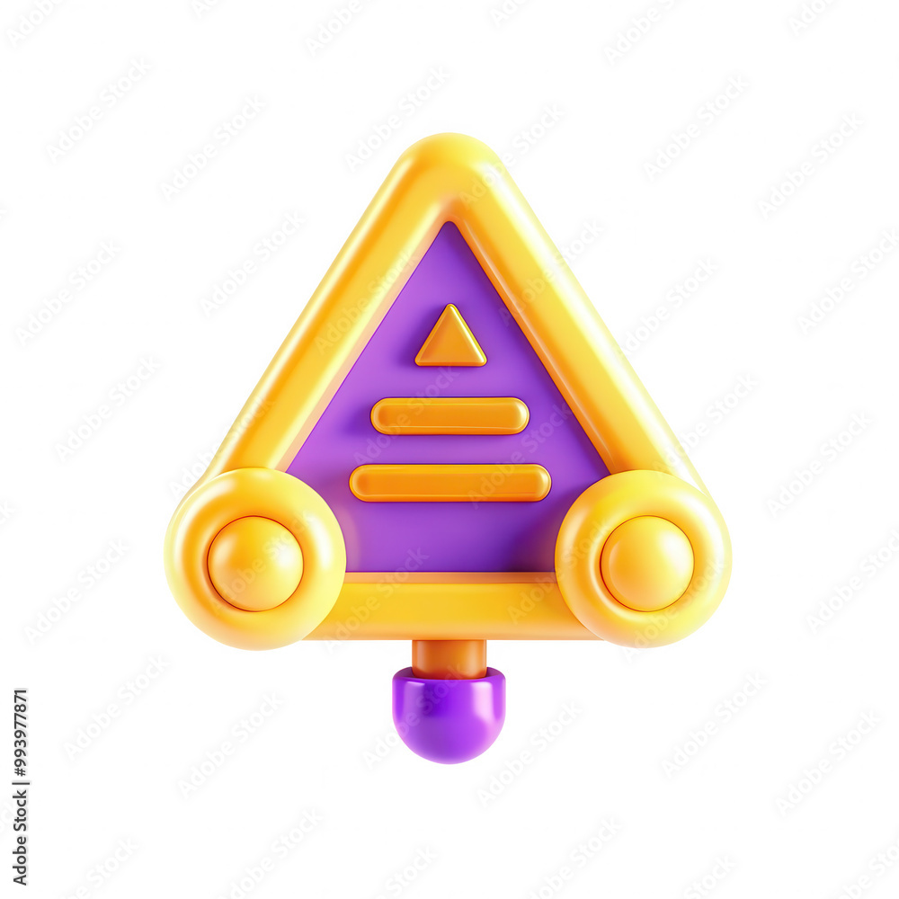 Poster this image features a vibrant 3d icon with a triangular shape in yellow and purple colors. it appear