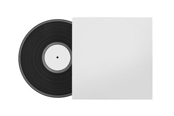 Vinyl record in white paper case. Vinyl envelope. Analog sound. Classic audio. Isolated on white