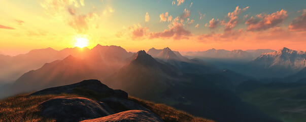 Aerial View of a Beautiful Sunset Over a Calm Bay  sunset in the mountains
