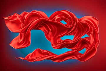 Fototapeta premium Red chic silk draped fabric background beautiful textile decorative element for website design, poster, banner or cover.