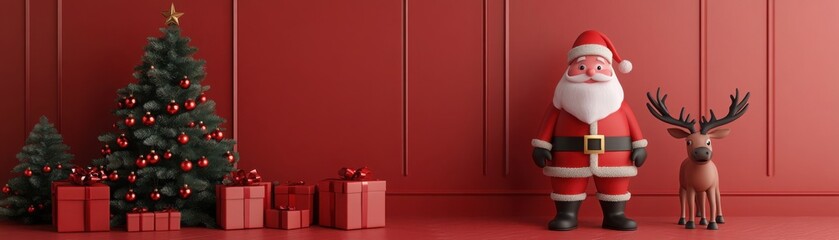 Santa and Reindeer Family Gathering for Christmas