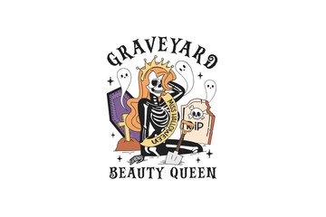 Graveyard beauty queen, Retro Skeleton Halloween PNG Sublimation