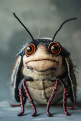 A creepy bug with red eyes stares at the camera