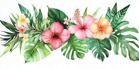 Tropical Flower and Leaf Watercolor Illustration
