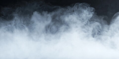 Naklejka premium Fog or smoke isolated transparent special effect on black background. White vector cloudiness, mist or smog background.