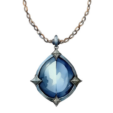 recommend clip art: Halloween-themed watercolor clipart hand drawing ideas, Cursed Necklace – An amulet glowing with dark magic or mystical runes
