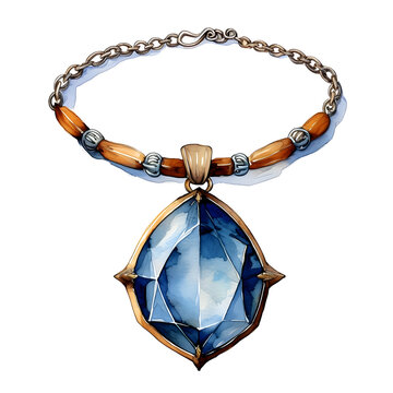 recommend clip art: Halloween-themed watercolor clipart hand drawing ideas, Cursed Necklace – An amulet glowing with dark magic or mystical runes