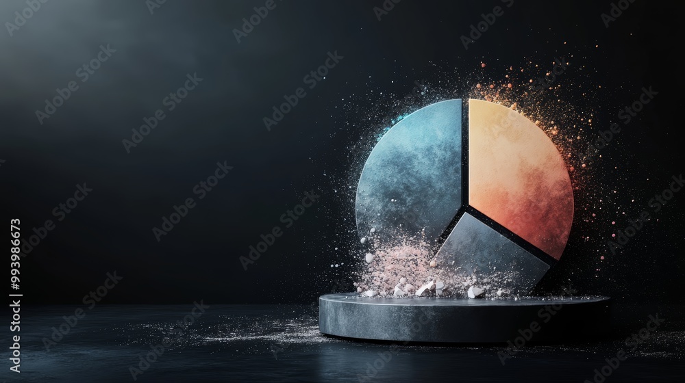 Aufkleber dynamic abstract pie chart with vibrant colors splashing against a dark background, symbolizing inno