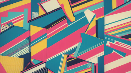 Retro 1980s or 90s trendy paper collage background pattern