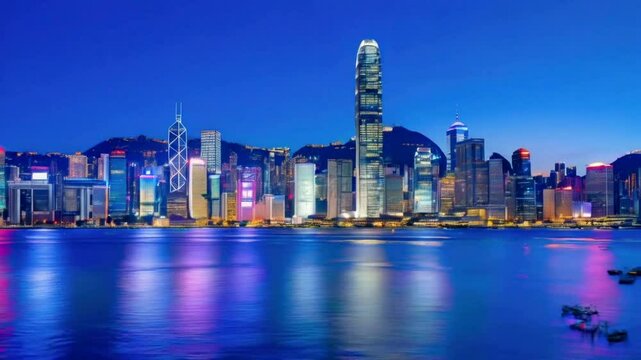International Commerce Center Kowloon Hong Kong. The International Commerce Center ICC Building Kowloon Hong Kong Harbor at Night.